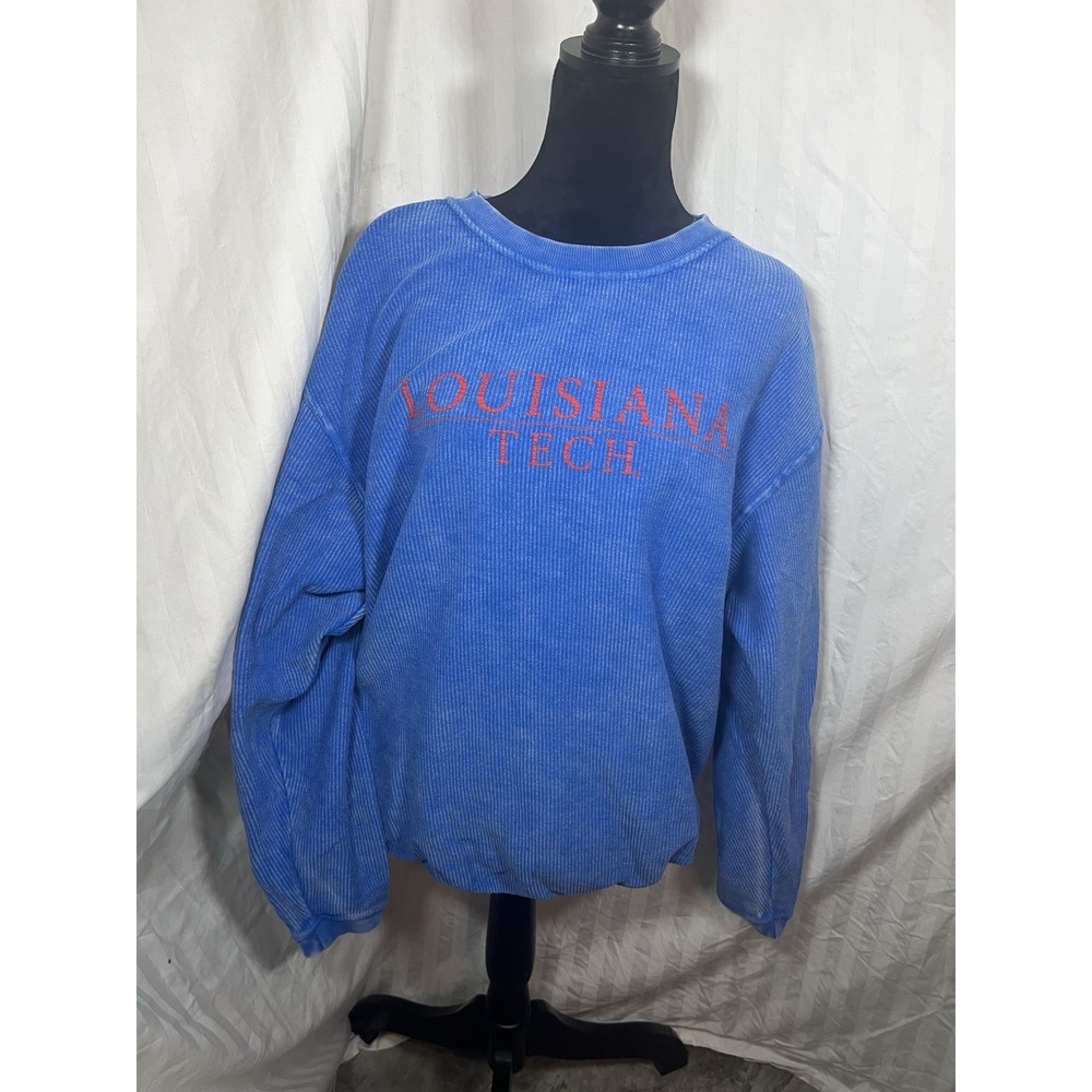 chicka-d Louisiana Tech Bulldogs Blue Corded Crewneck Sweatshirt Womens Large